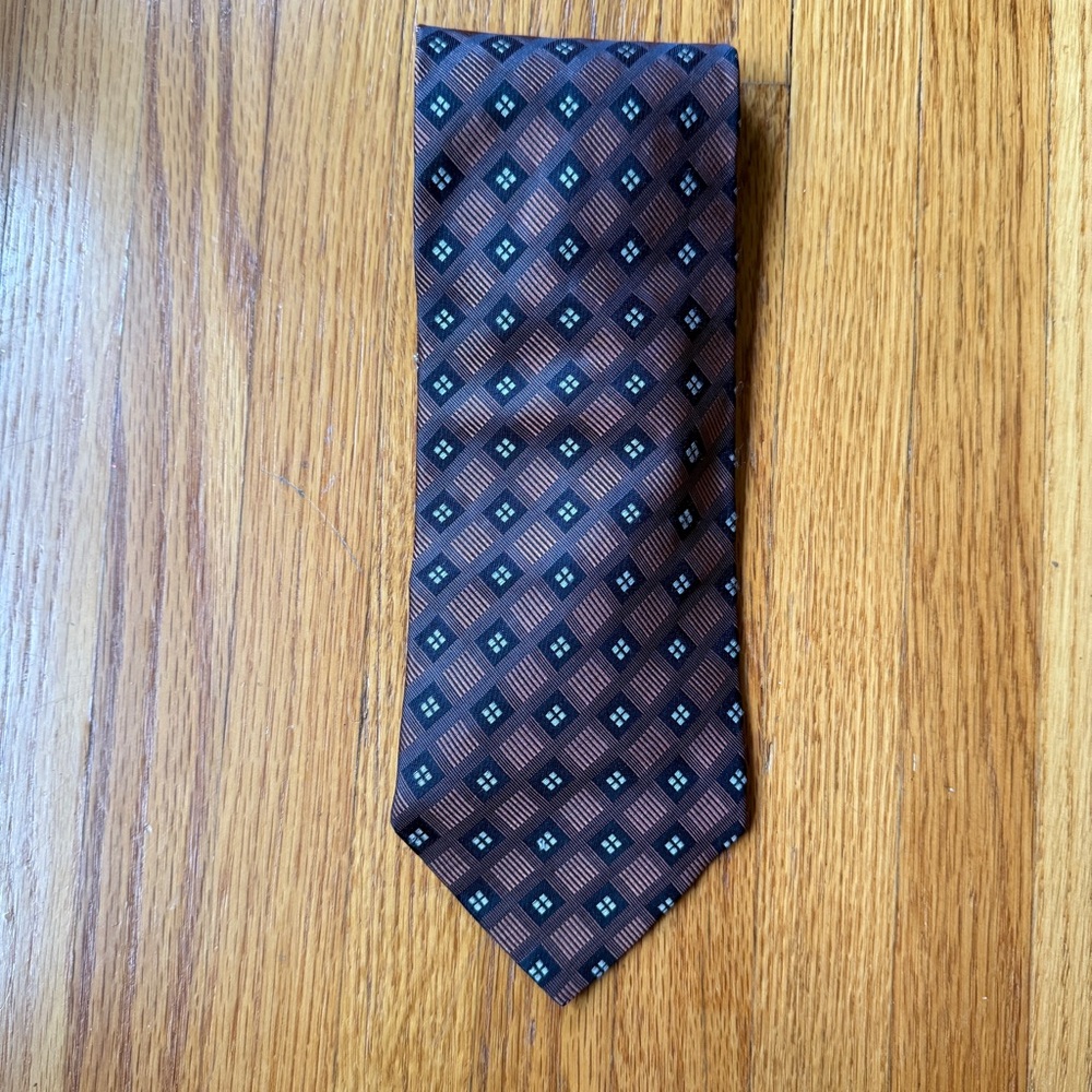 Ermenegildo Zegna Brown Geometric 100% Silk Tie